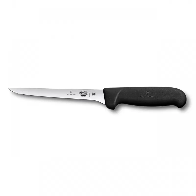 Victorinox Boning Knife Straight Flexible Narrow Blade Fibrox 15cm| Black