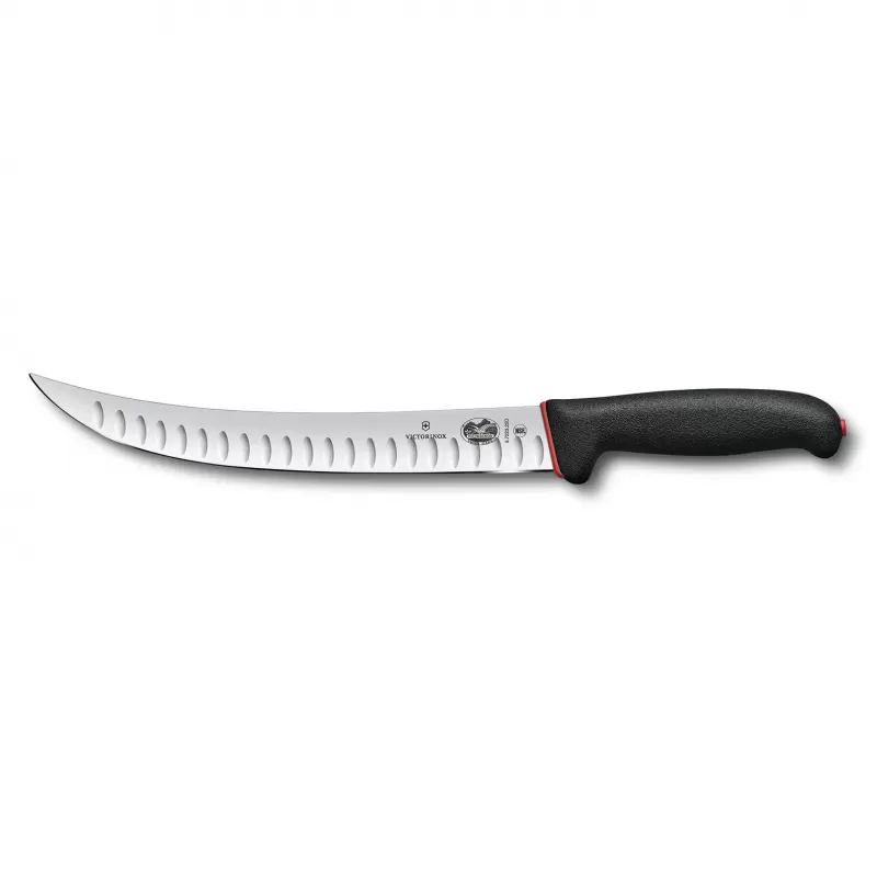 Victorinox Slaughter Knife Fluted Curved Narrow Blade Dual Grip Fibrox 20cm | Black