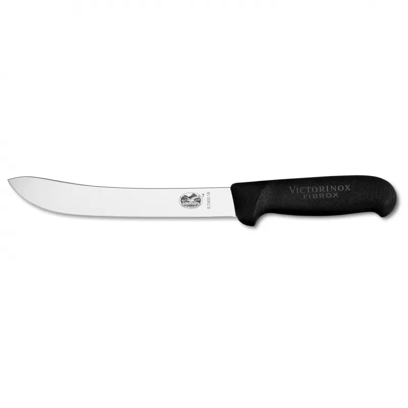 Victorinox Butcher Knife Safety Nose Heavy Stiff Blade Fibrox 18cm | Black
