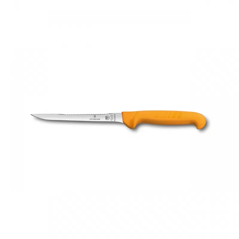 Victorinox Swibo Filleting Knife Flexible Blade Narrow Handle with Scaler Back 16cm | Yellow