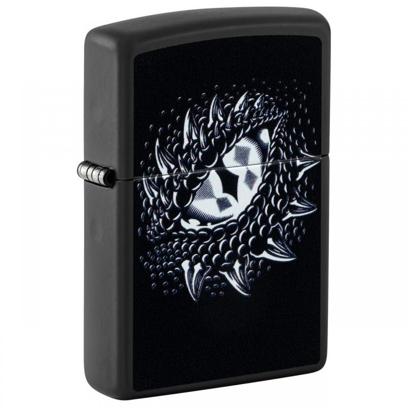 Zippo Dragon Eye Black Light Design | Black Matte