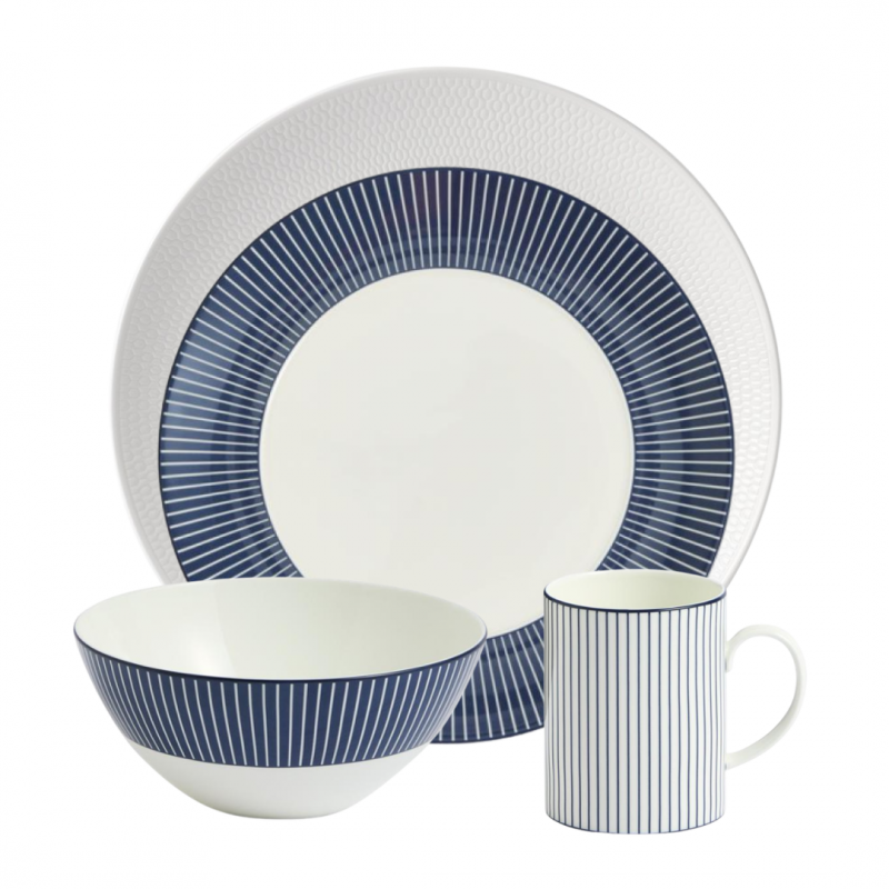 Wedgwood Gio White & Pinstripe Blue Dinner Set | 16 Piece