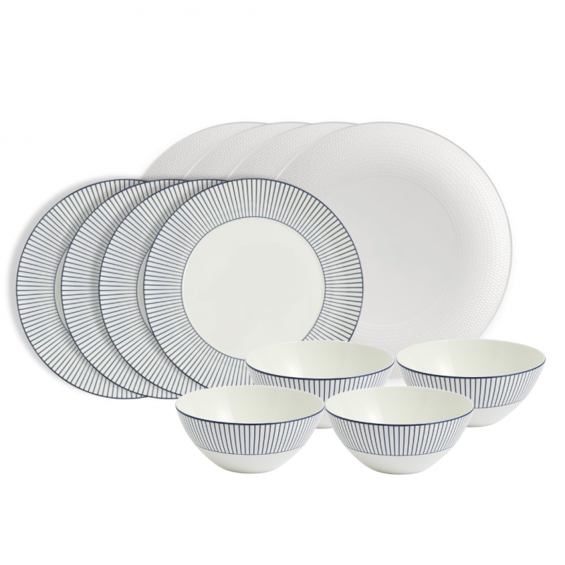 Wedgwood Gio White & Pinstripe White Dinner Set | 12 Piece
