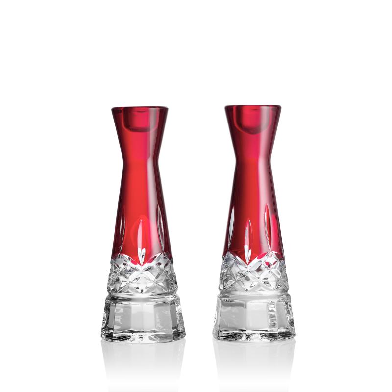 Waterford Lismore Red Round Candlestick 20cm | 2 Piece