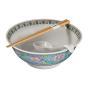 Omotenashi Chuka Garden Teal Ramen Bowl 19.5cm with Chopsticks & Spoon | Gift Set