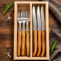 André Verdier Laguiole Debutant Olive Wood Steak Set with Tray | 12 Piece